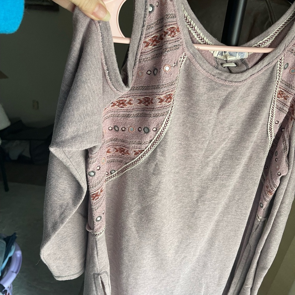 Jolt Taupe long sleeve Cold Shoulder Top